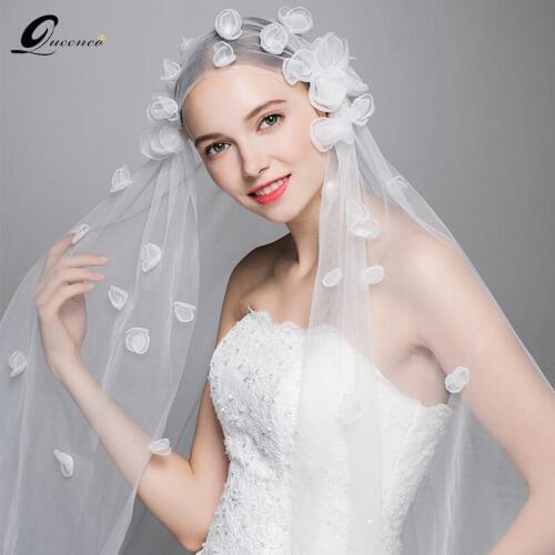 New Ivory Floral Wedding Veil Long Bridal Veil Wedding Hair Accessories Beautiful Hand-hot Flower Bride Petals Soft Mesh Veil