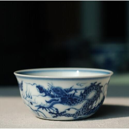 Original Mine Traditional Hand-painted Yuan Dynasty Style Dragon Pattern Ceramic Tea Cup