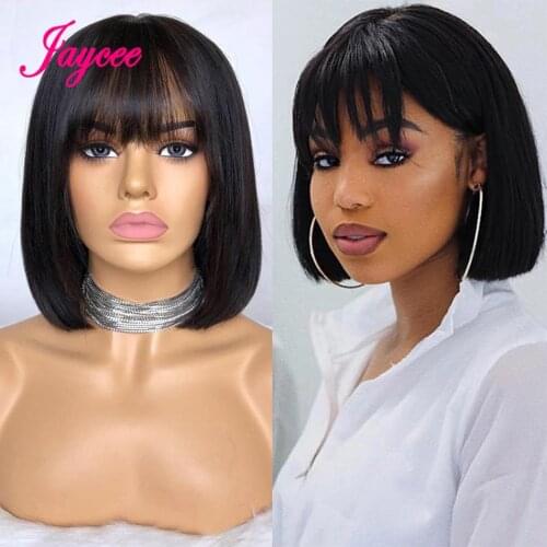 Short Bob Wig With Bangs Straight Brazillian Hair Wigs For Women Human Hair Glueless Wig Full Machine Made Human Hair Wigs