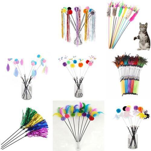 Pet Teaser Toy Interactive Cat Teaser Toy Cat Teaser Wand Kitten Play Fun Toy Cat Teaser Wand Pet Colorful Feather Stick