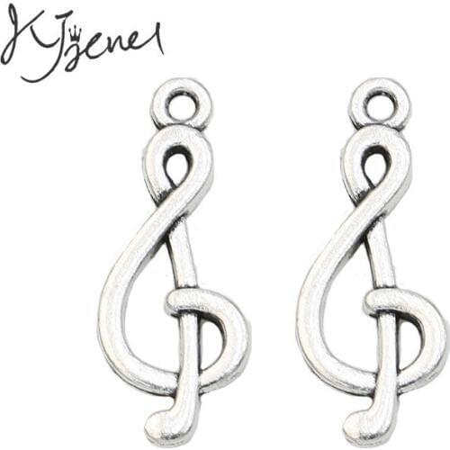KJjewel Music Note Charm Pendant fit Bracelet Necklace Antique Silver Plated Jewelry DIY Making Accessories 27*11mm