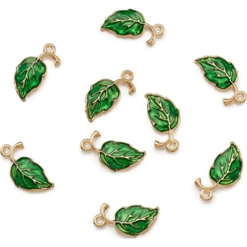 Pandahall 10pcs Alloy Enamel Pendants Leaf Style Charms DIY Bracelet Necklace Earrings Jewelry Making 19.5x9.5x2.2mm