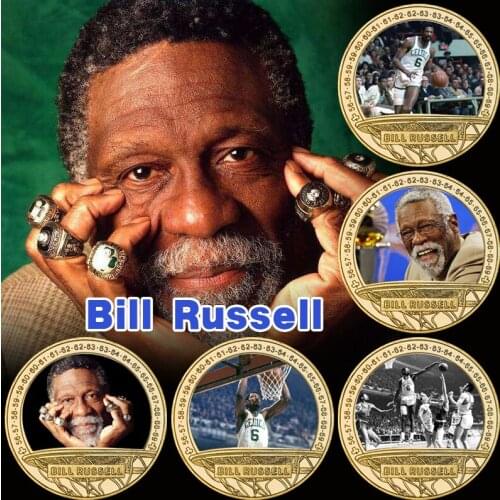 Basketball Legend Bill Russell Gold Plated Commemorative Coins US MVP Player Collectibles Sports Challenge Coin Souvenir Gifts
