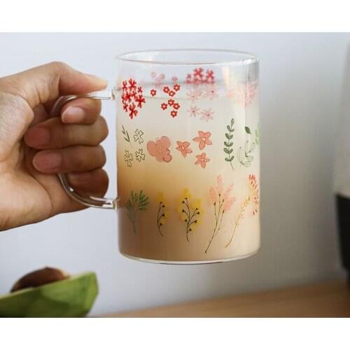 Blue Lotus Transparent Glass Ins Harajuku Home Heat-resistant Cute Straight Cup Japanese Juice Cup