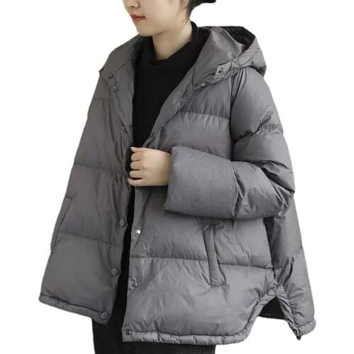 New White Duck Down Ultra Light Women Coats Thicken Outwear Loose Casual Art Hooded Warm Down Jackets Winter