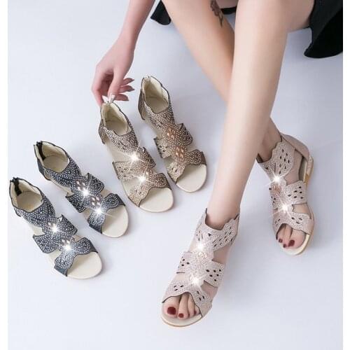 Women Sandals Summer Ladies Girls Comfortable Ankle Hollow Round Toe Sandals Woman Soft Beach Sole Female Shoes Plus Size