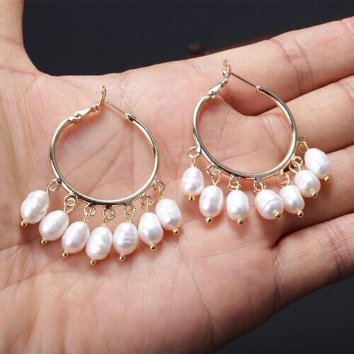 5 Pairs/lot Multiple Natural White Freshwater Pearl Beads Charm Pendant Hoop Earrings Dairly Jewelry For woman