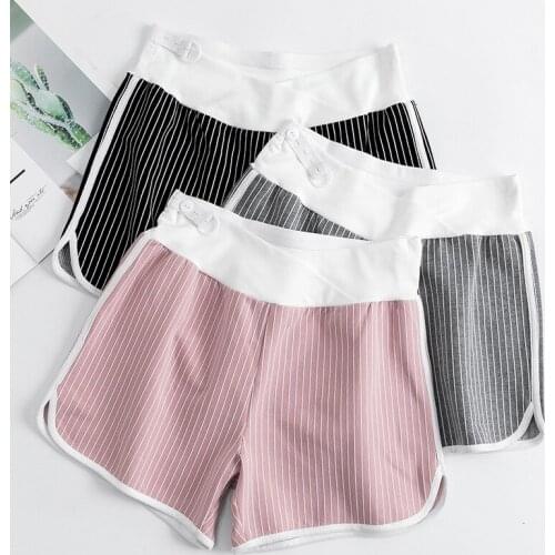Pregnancy Pants Cotton Shorts with Low Waist and Wide Legs with Split Stripes