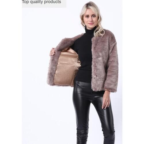 Rabbit Fur Coat 2020 Autumn Winter Warm Faux fur Coat Women Long Sleeve Slim Fit Coats Female Overcoat Plush Jackets Outwear 520