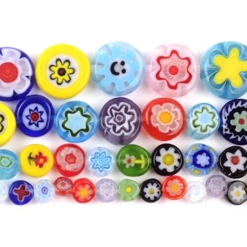 Mixed Flat Round Flower Patterns Millefiori Glass Beads Loose Crafts Spacer For DIY Jewelry Making Bracelet Handmade 4/6/8/10mm