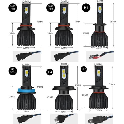 H1 H4 H7 20000LM H8 HB3 9005 HB4 9006 H11 Auto Car Led Headlights Bulbs 9012 HIR2 3570 80W High power Canbus Auto Lamp