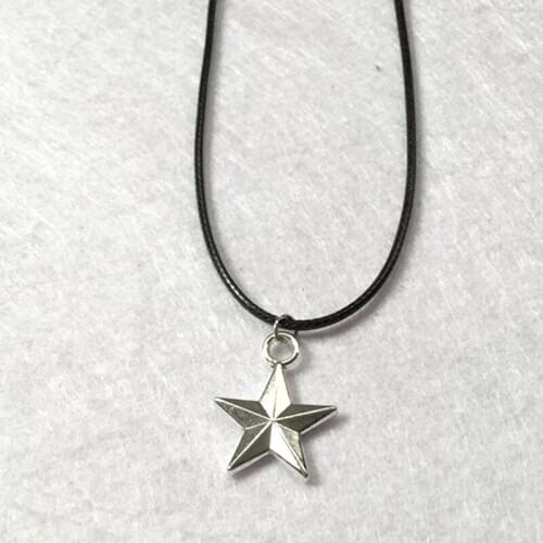 Vintage antique tibetan silver color metal star pendant necklace women choker wax cord rope necklace jewelry fashion jewellery