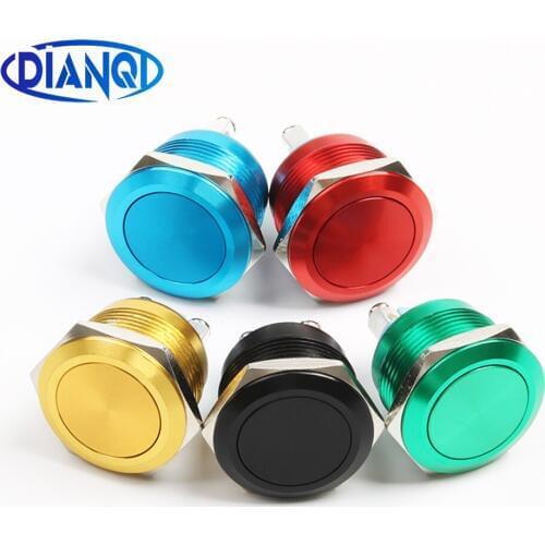22mm waterproof Oxidation aluminum metal push button switch momentary reset buttons switches flat round