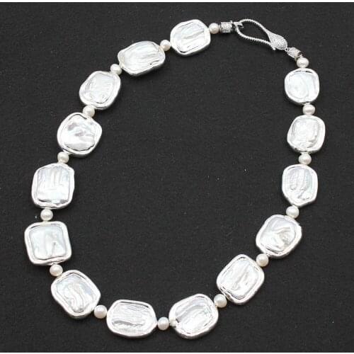 GuaiGuai Jewelry Classic Natural White Square Keshi Pearl White Gold Color Plated NecklaceHandmade For Women