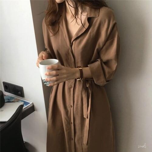 2021 spring Jacket women solid color lapels over the knee anti-sai windbreaker jacket womens wild long shirt skirt cardigan