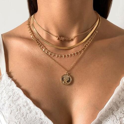 SHIXIN Vintage Layered Snake Choker Necklaces for Women Boho Letter Coin Pendant Necklaces Set 2021 Fashion Neck Chain Jewelry
