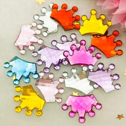 100Pcs Crown DIY Acrylic Rhinestone Flat Back Scrapbook Crafting Party Favors Embellishment 18mm X 13 Mm