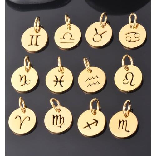 5Pcs Zodiac Charms Stainless Steel Gemini Aries Libra Taurus Twelve Constellation Pendant Necklace Jewelry Making With Rings