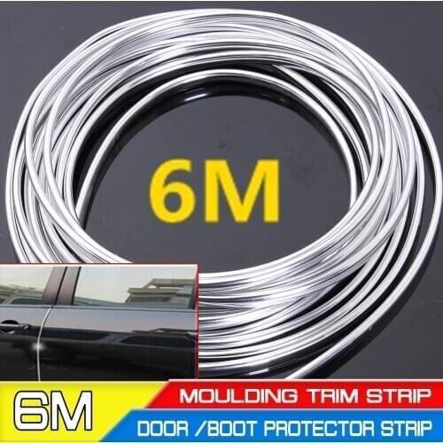 6M Car Door Chrome Moulding Trim Strip Edge Scratch Guard Protector Cover Strip Roll Chrome Styling Moulding Trim Strip