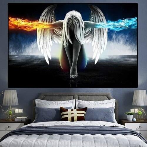5D Diy Full Drill Diamond Painting Angel with Fire Ice Wings Arm Mosaic Girl Woman Rhinestone Embroidery Cross Stitch Room Decor