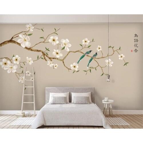 Beibehang Custom wallpaper mural magnolia hand-painted pen flower bird wall decorative painting papier peint 3d wallpaper
