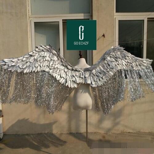 Bling Shiny Large Size Beautiful Golden Silver Angel Feather Wings T-stage Model Catwalk Shows props Party Performance Cosplay