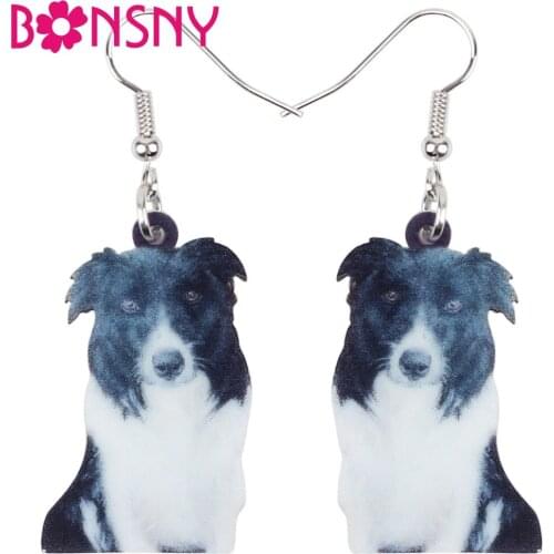 Bonsny Acrylic Sitting Border Collie Dog Earrings Big Long Dangle Drop Novelty Animal Jewelry For Women Girls Ladies Accessories