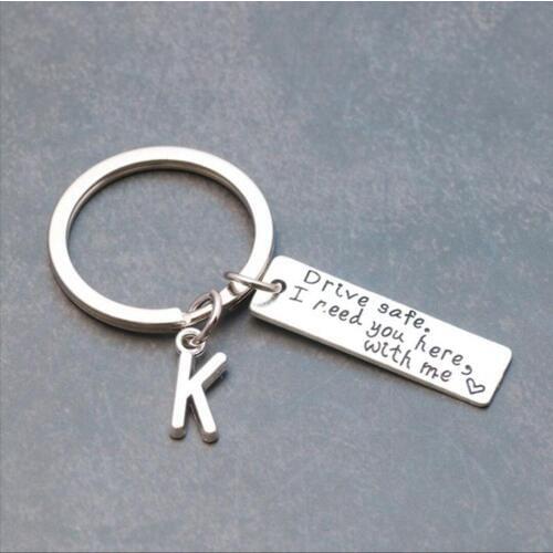 Letter A-Z Key Chain Drive Safe I Need You Here With Me Keychain Jewelry Engraved Bike Star Keyring Llaveros Fathers Day Gift