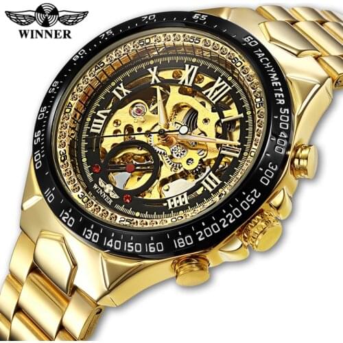 WINNER Men Watch New Sport Design Bezel Golden Watch Mens Watches Top Brand Luxury Montre Homme Men Automatic Skeleton Watch