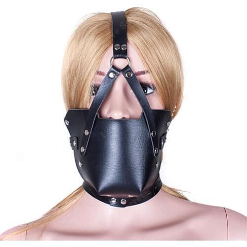 Black PU Leather Harness Type Semi-wrapped Mouth Ball Gag Adult Games Roleplay Sex Slave Bdsm Fetish Fantasy Sex Toys for Couple