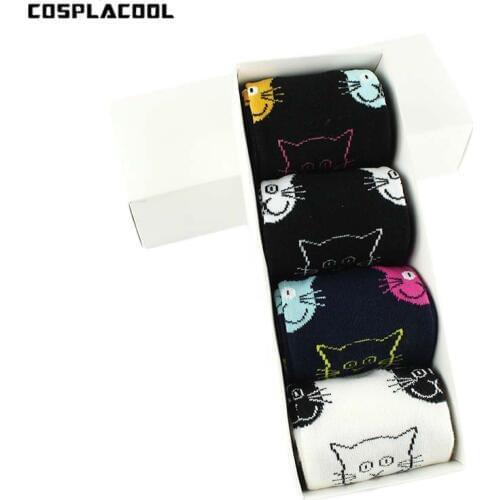 [COSPLACOOL]4 Style Cartoon Face Cat Pattern Cotton Women Socks Cute Animals Sweet Female Funny Sock Fashion Unisex Meias No Box