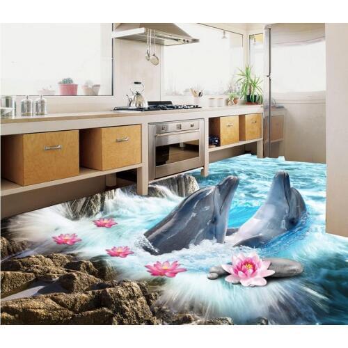 Free shipping 3D Custom Wall Sticker waterproof Dolphin Beach pvc paintingPhoto Wallpaper for Walls home decor mural post