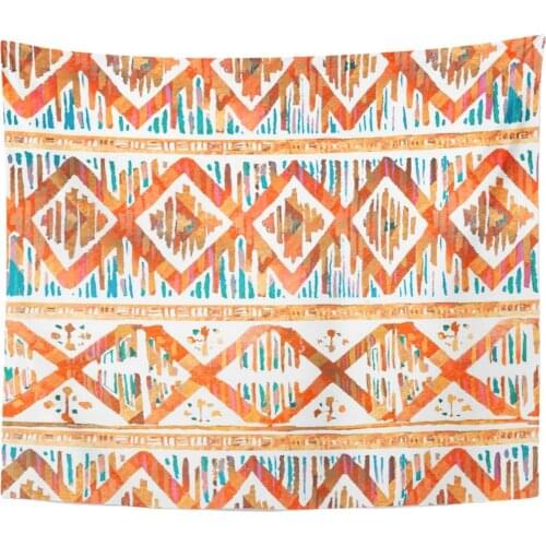 Tapestry Colorful Watercolor Ikat Vibrant Ethnic Rhombus Pattern in Watercolour Tapestries Wall Hanging for Living Room Bedroom