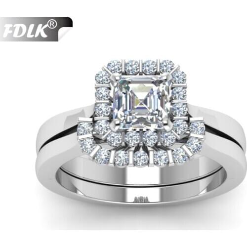 Exquisite Women Zinc Alloy Ring 1.5ct Princess Cut White Rhinestone Engagement Anniversary Ring Set Size
