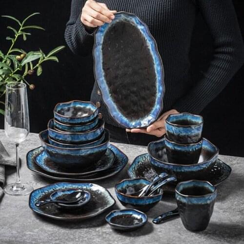 Gradient Ceramic Tableware Dishes Set Relief Western Dinner Plates Dinnerware Steak Dish Dessert Noodle Bowl Cup Series