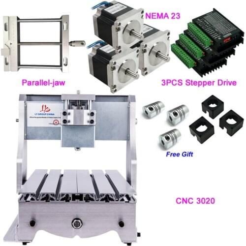 CNC Router Frame 3020 Engraving Milling Machine Kit with NEMA23 Stepper Motor Driver TB6600 Fixture Parallel-Jaw Vise