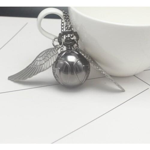 Retro Snitch Ball Shaped Potter Quartz Pocket Watch Fashion Sweater Angel Wings Necklace Chain Gifts for kids