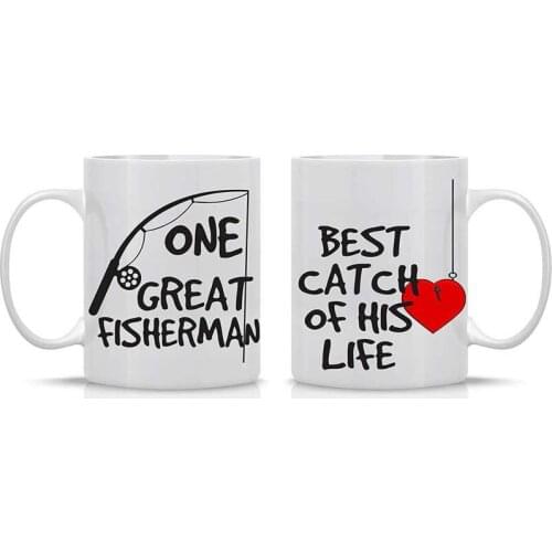 Best Fisherman, His Best Catch Couples Mug 11OZ Coffee Mug - Funny Mug Gift Set - Mugs For Husband and wife