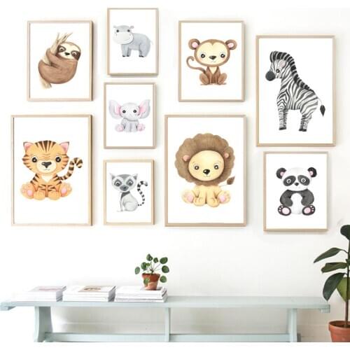 Cute Lion Zebra Sloth Tiger Lemur Animals Nordic Posters And Prints Wall Art Canvas Painting Wall Pictures Baby Kids Room Decor