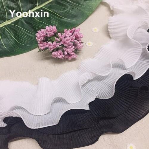 8CM Wide New Pleated Chiffon Elastic Lace Frilly Dress Collar Provide Purified Ribbon 3d Flowers Of Embroidery Diy Crafts