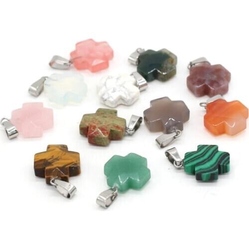 Natural Stone Rose Quartzs Tiger Eye Stone Pendant Cross Shape Section Stone Pendant for Making DIY Jewelry Necklace Size16x20mm