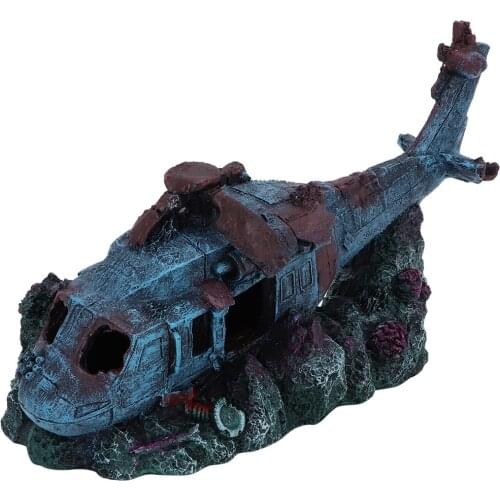 Resin Wreck Helicopter Plane Damaged Battleplane Fish Tank Aquarium Ornament Cave Decoration