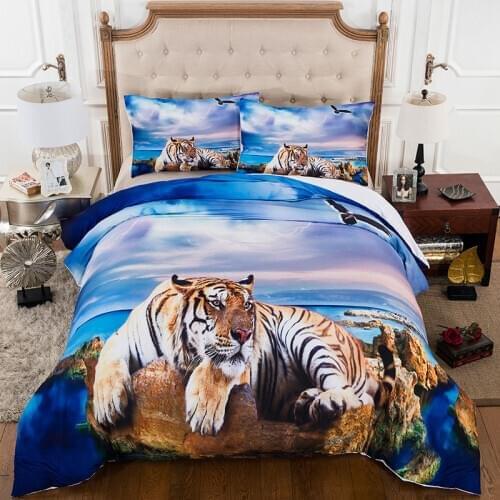 2/3Pcs Sandy Beach tiger Comforter bedding set 3D Lying Tiger Duvet Cover Bed Set Blue Bedclothes Queen King Size