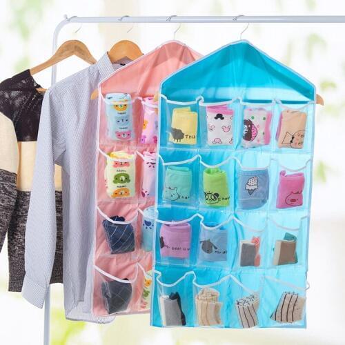 Transparent Sorting Storage Bag 16 Pockets Hanging Organizer Socks Underwear Closet Socks Bra Rack Hanger Storage Organizer