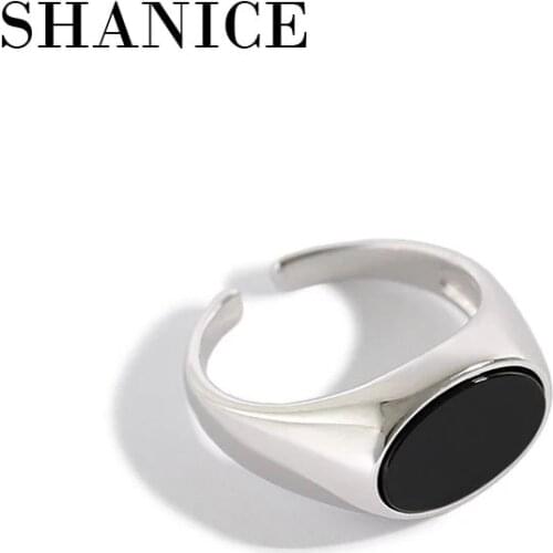 SHANICE Korean S925 sterling silver open ring ins cold wind geometric oval micro-inlaid agate ring Unisex Party Jewelry Gifts