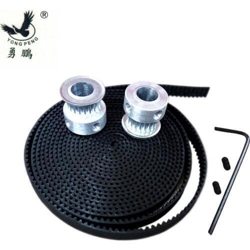 2pcs 20 teeth GT2 Timing belt Pulley Bore 5mm + 2 Meters GT2 timing Belt Width 6mm 2GT timing belt pulley