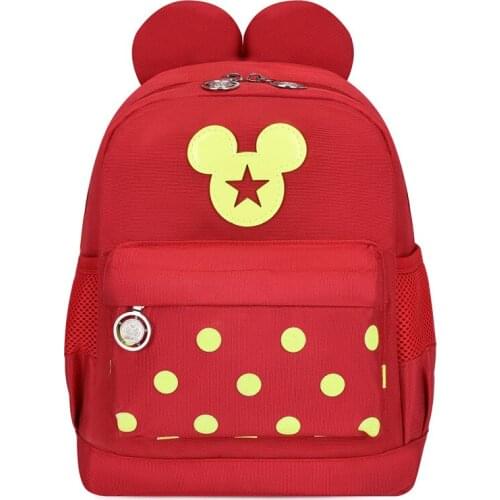 2021 Disney Mickey Mouse School Bag Minnie Cartoon Wave Point Funny Backpack for Girls Childrens Anti-lost Backpack Xmas Gift
