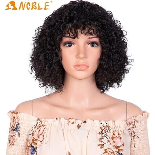 Noble girl Synthetic Wigs For Black Women Afro Kinky Curly Wig With Bangs Ombre Synthetic Short Wigs Heat Resistant Cosplay Wigs