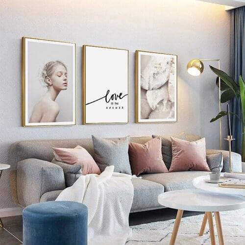 Scandinavian Nature Landscape Canvas Painting Nordic Girl Wall Art Decorative Vintage Leaf Pictures Wall Picture for Living Room