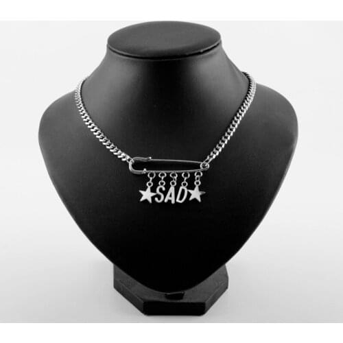 Alloy Enamel Necklace Letter SAD and Star Dangle Jewelry Hip Hop Style Safe-pin Design Party Accessories for Friends